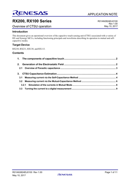 RX200, RX100 Series Application Note Overview of CTSU Operation