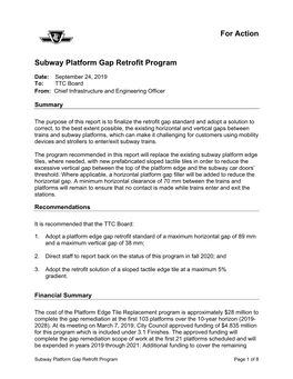 For Action Subway Platform Gap Retrofit Program