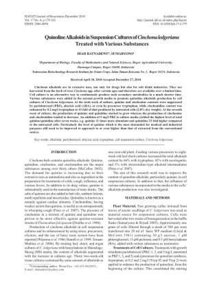 Quinoline Alkaloid in Suspension Cultures of Cinchona Ledgeriana