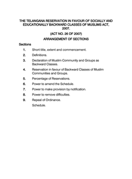 The Telangana Reservation in Favour of Socially and Educationally Backward Classes of Muslims Act, 2007