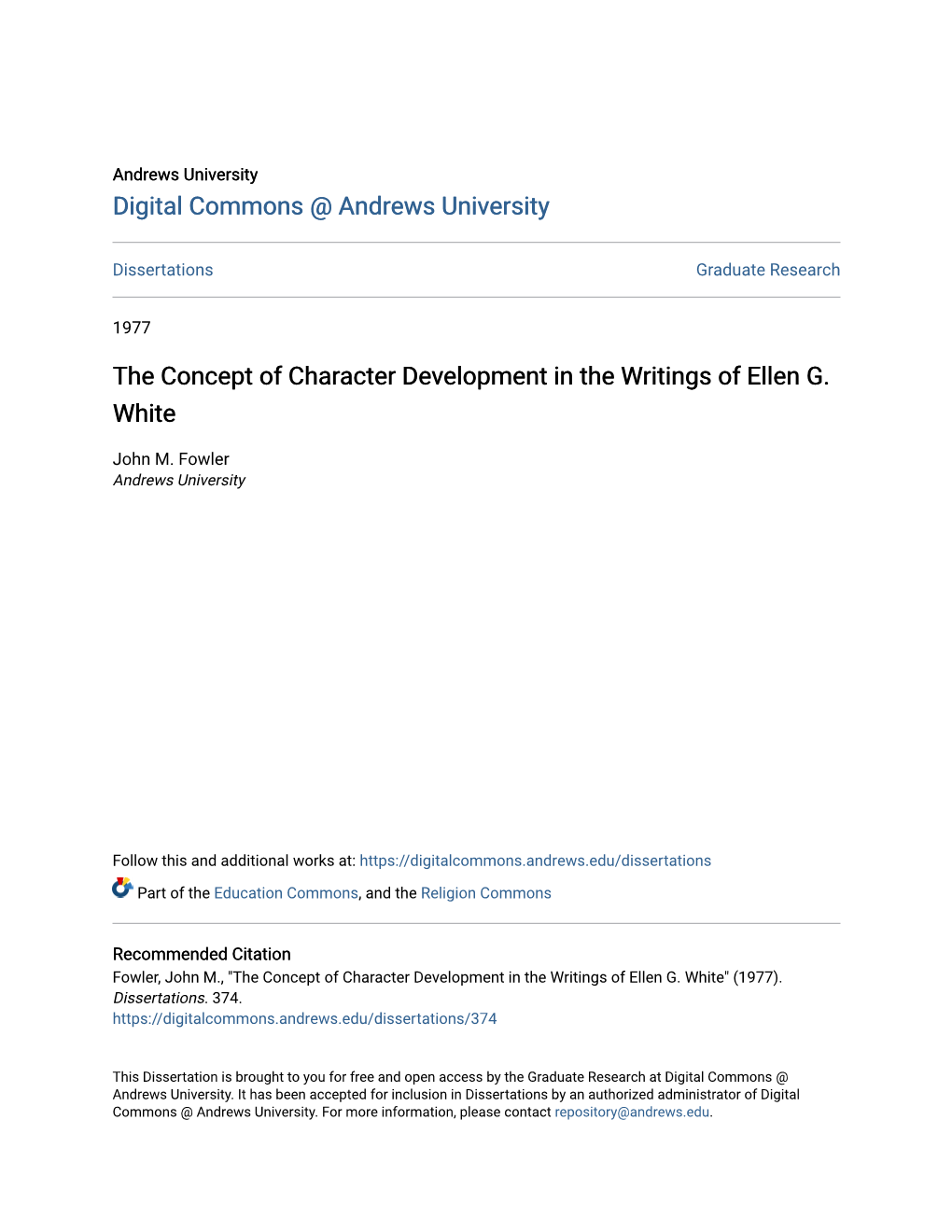 The Concept of Character Development in the Writings of Ellen G