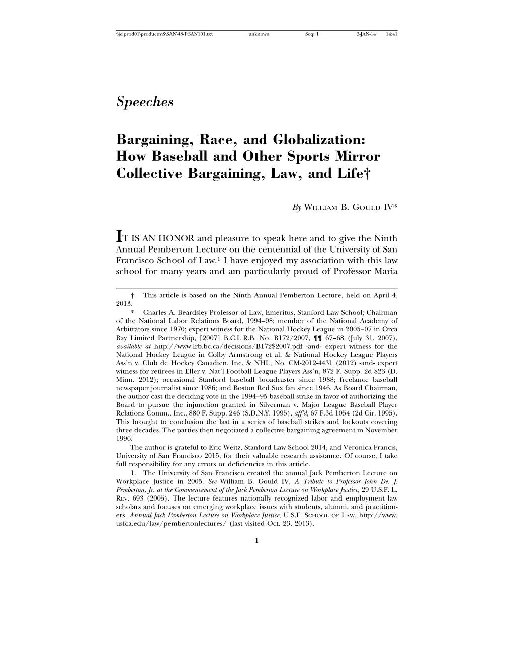 How Baseball and Other Sports Mirror Collective Bargaining, Law, and Life†