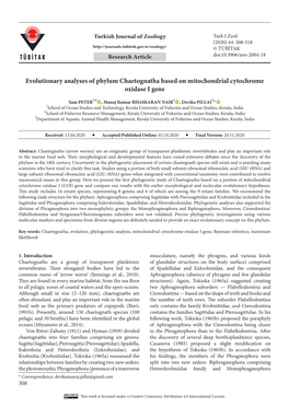 Evolutionary Analyses of Phylum Chaetognatha Based on Mitochondrial Cytochrome Oxidase I Gene