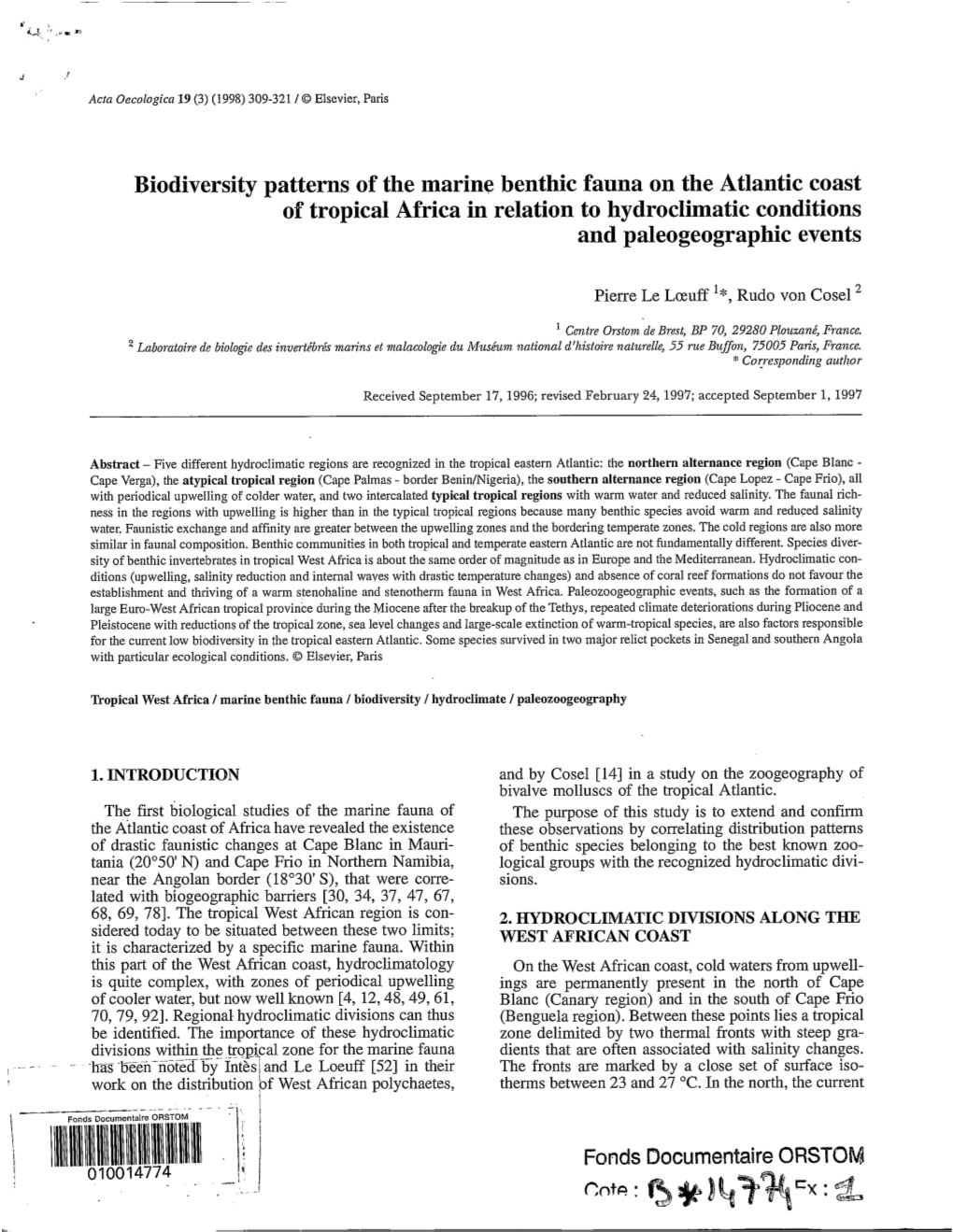 Biodiversity Patterns of the Marine Benthic Fauna on the Atlantic Coast of Tropical Africa in Relation to Hydroclimatic Conditions and Paleogeographic Events