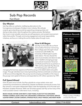 PR351A Final Sub Pop Records Fact Sheet