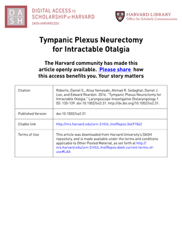 Tympanic Plexus Neurectomy for Intractable Otalgia