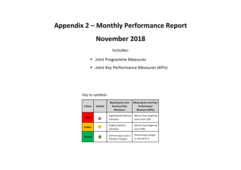 Appendix 2 – Monthly Performance Report November 2018