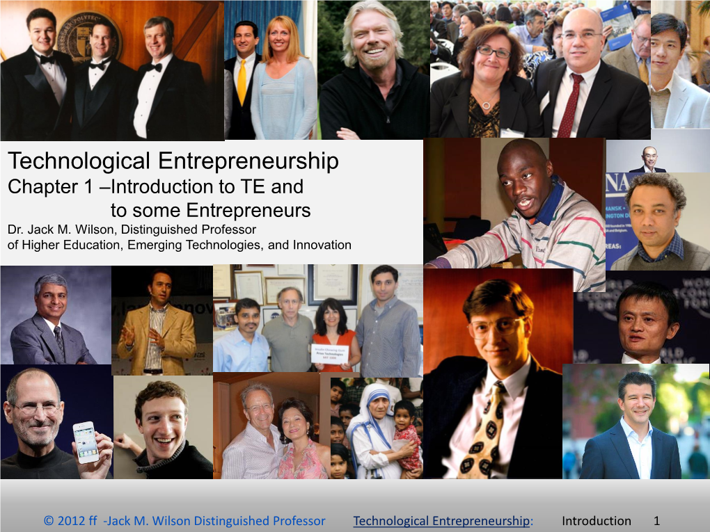 Introduction to TE and to Some Entrepreneurs Dr