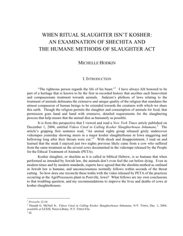 Page 1 WHEN RITUAL SLAUGHTER ISN't KOSHER: an EXAMINATION