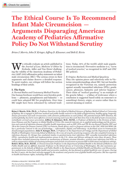 The Ethical Course Is to Recommend Infant Male Circumcision — Arguments Disparaging American Academy of Pediatrics Affirmative Policy Do Not Withstand Scrutiny