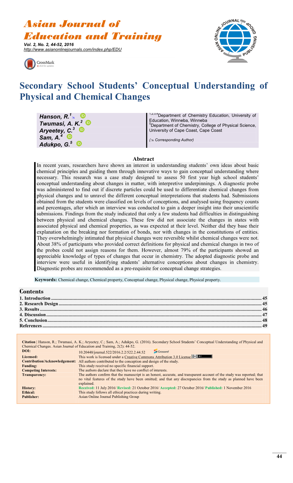 Secondary School Students' Conceptual Understanding Of