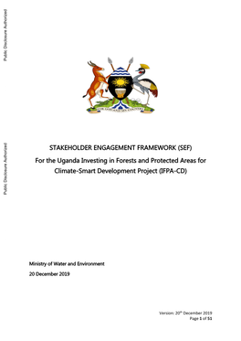 SEF) for the Uganda Investing in Forests and Protected Areas for Climate-Smart Development Project (IFPA-CD