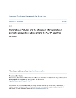 Transnational Pollution and the Efficacy of International and Domestic Dispute Resolutions Among the NAFTA Countries