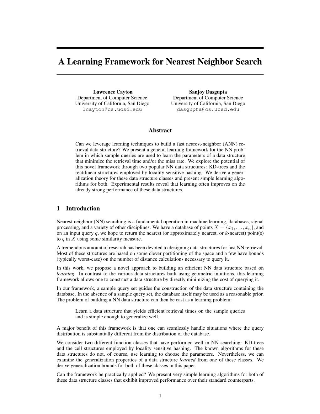 A Learning Framework for Nearest Neighbor Search