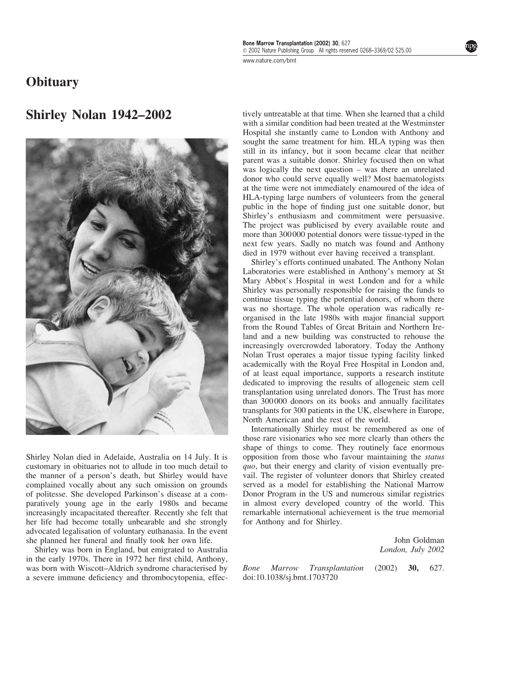 Obituary Shirley Nolan 1942–2002