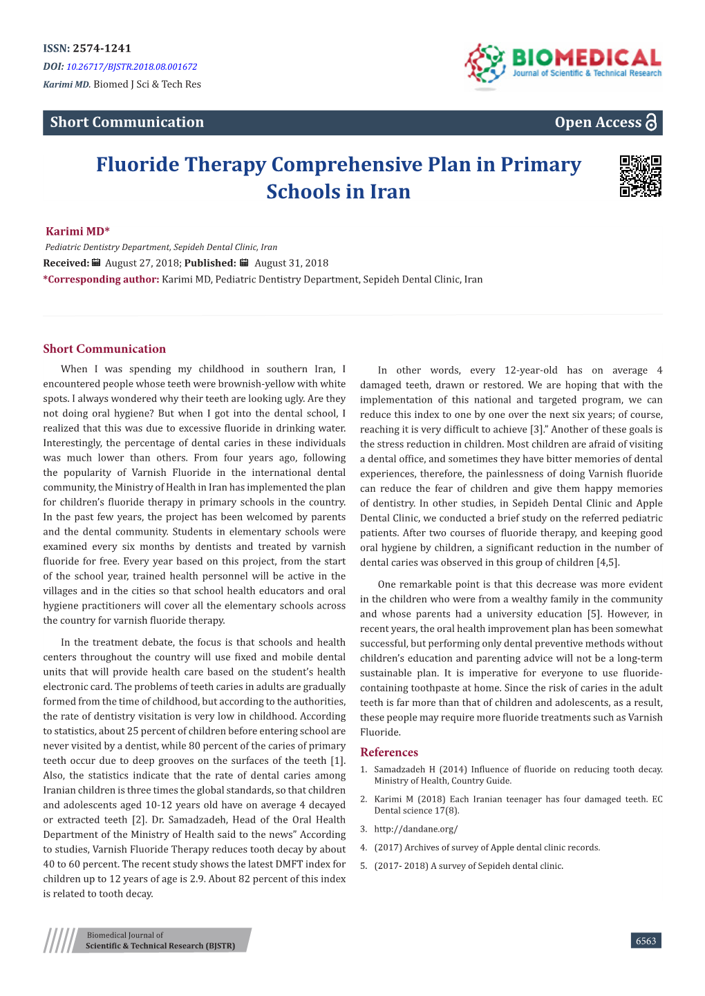 Fluoride Therapy Comprehensive Plan in Primary Schools in Iran