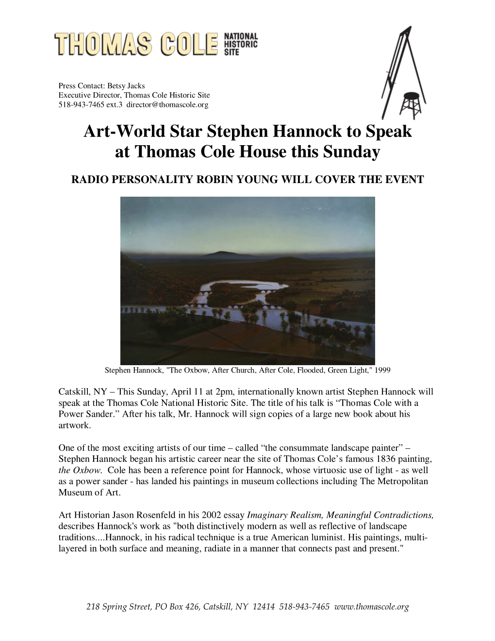 Art-World Star Stephen Hannock to Speak at Thomas Cole House This Sunday