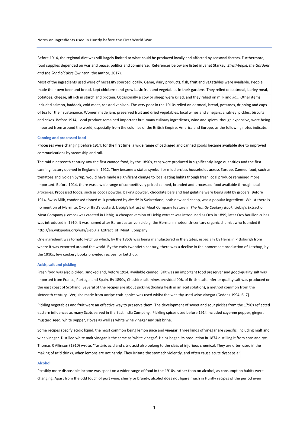 Notes on Ingredients Used in Huntly Before the First World War