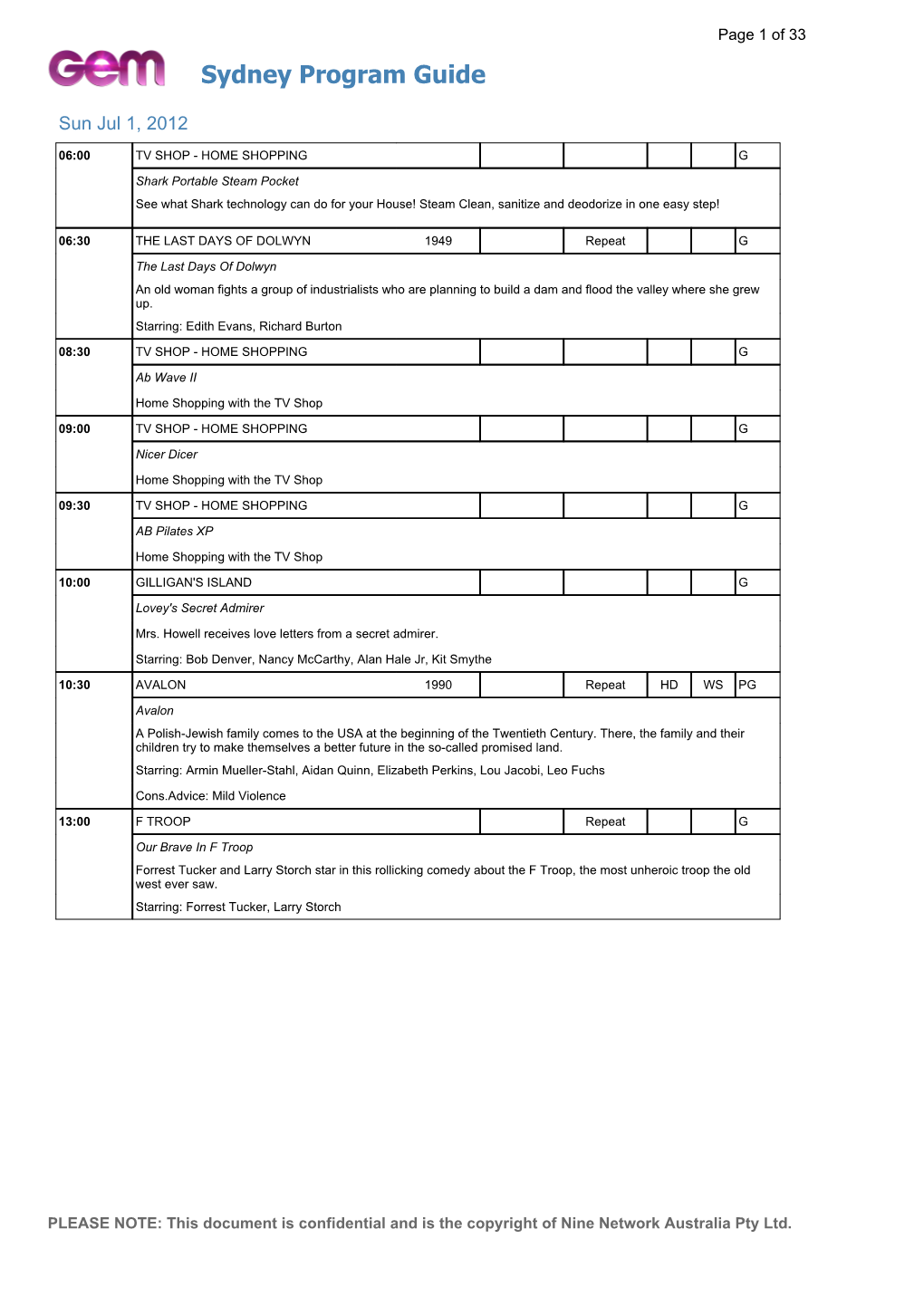 Sydney Program Guide