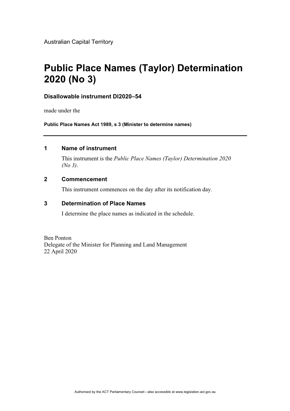 Taylor) Determination 2020 (No 3