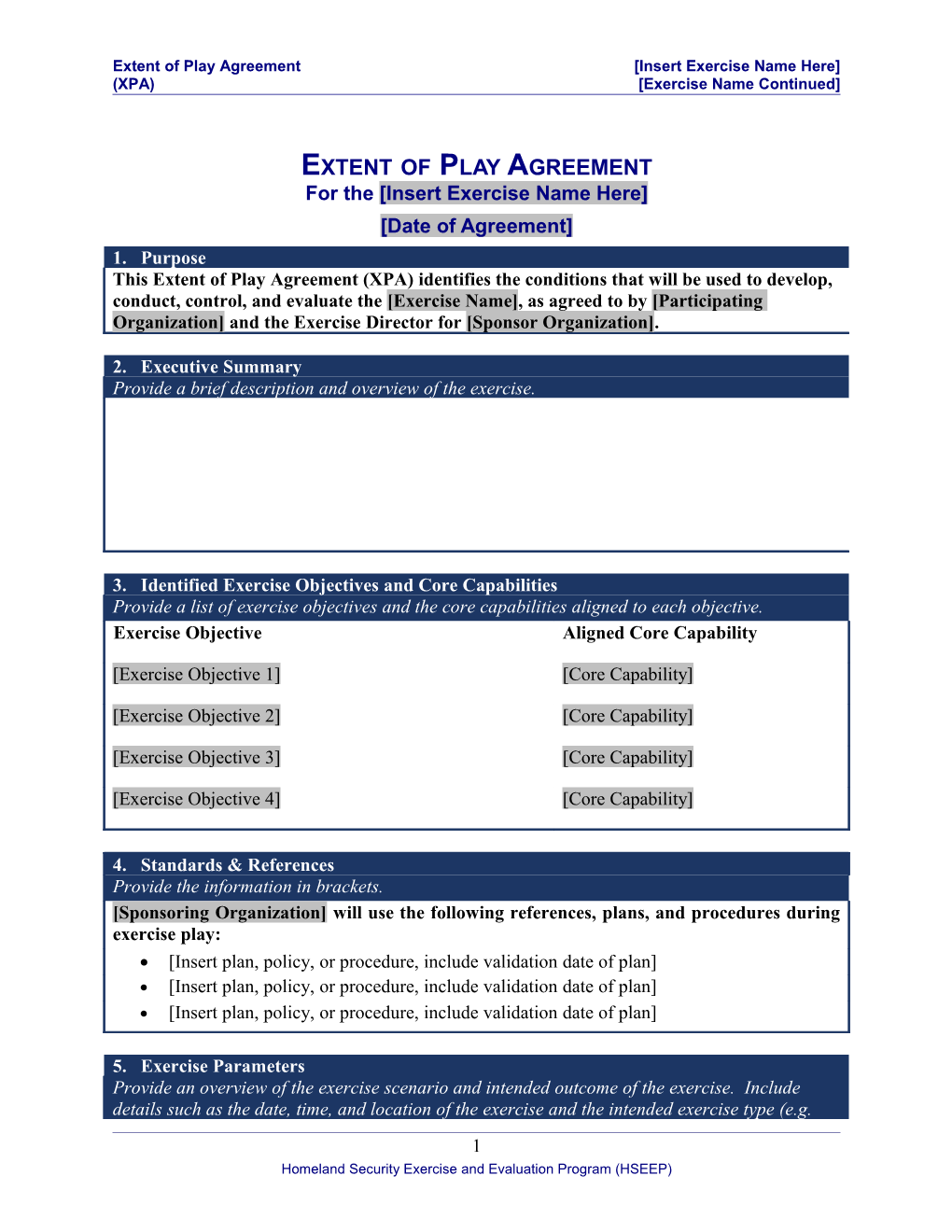 Extent of Play Agreement Template