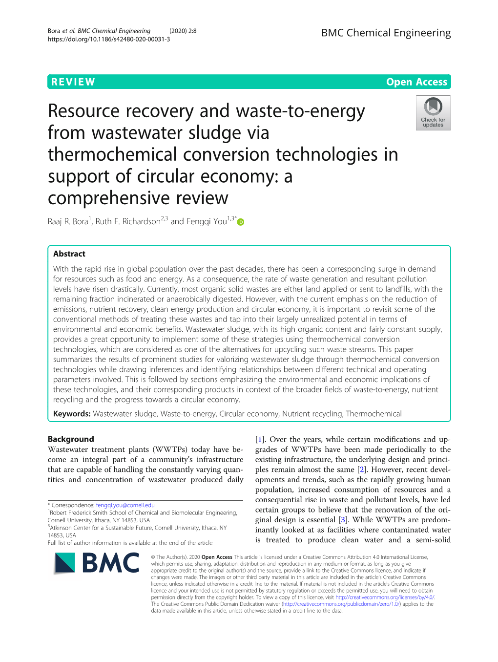 Resource Recovery and Waste-To-Energy from Wastewater Sludge Via Thermochemical Conversion Technologies in Support of Circular Economy: a Comprehensive Review Raaj R