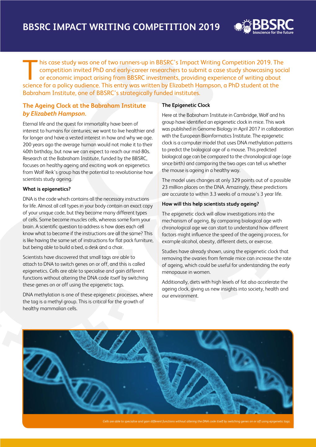 The Ageing Clock at the Babraham Institute the Epigenetic Clock by Elizabeth Hampson