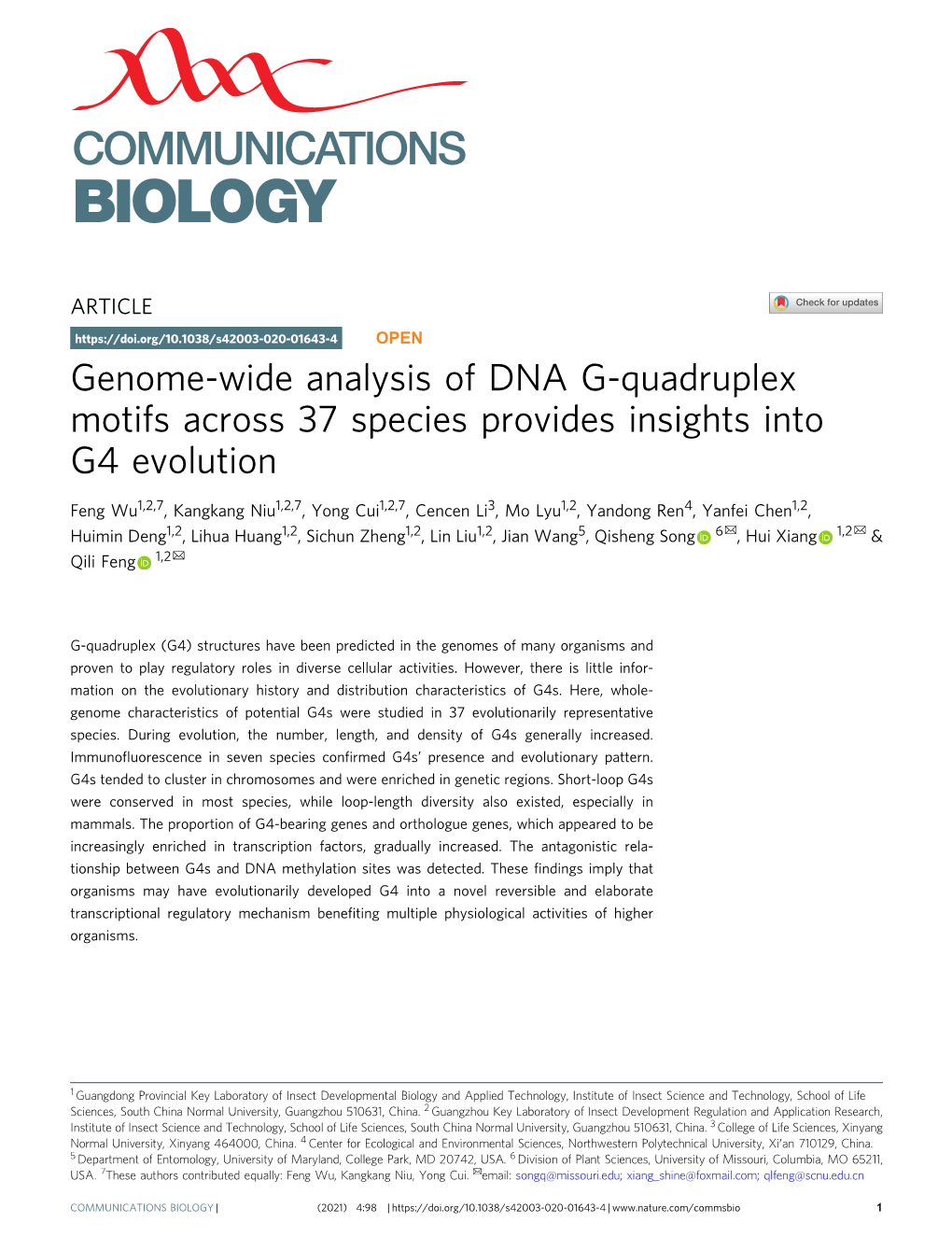 Genome-Wide Analysis of DNA G-Quadruplex Motifs Across 37 Species Provides Insights Into G4 Evolution