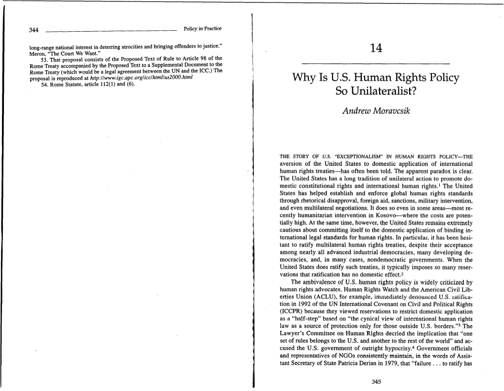 Why Is U.S. Human Rights Policy So Unilateralist? 351