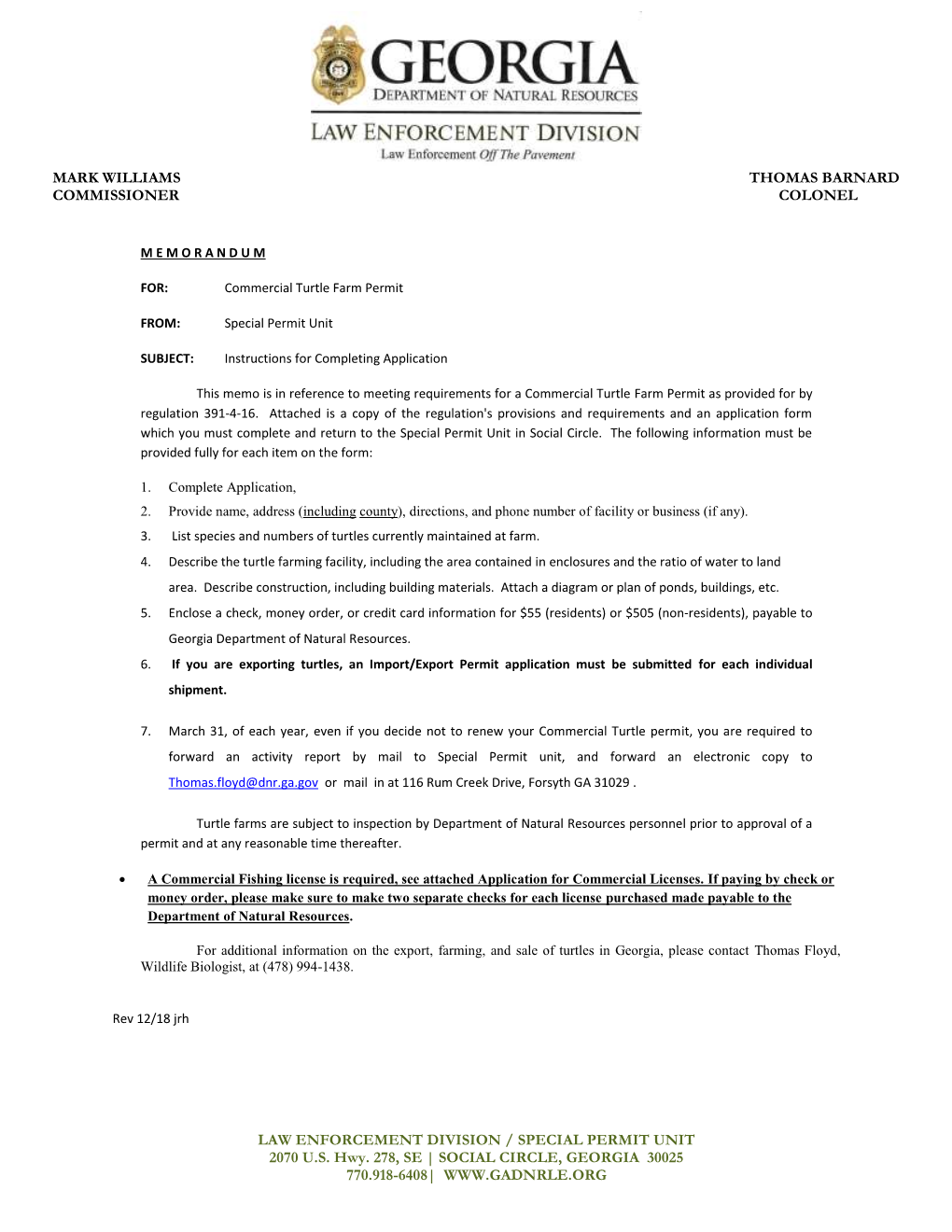 Commercial Turtle Farm Permit Application