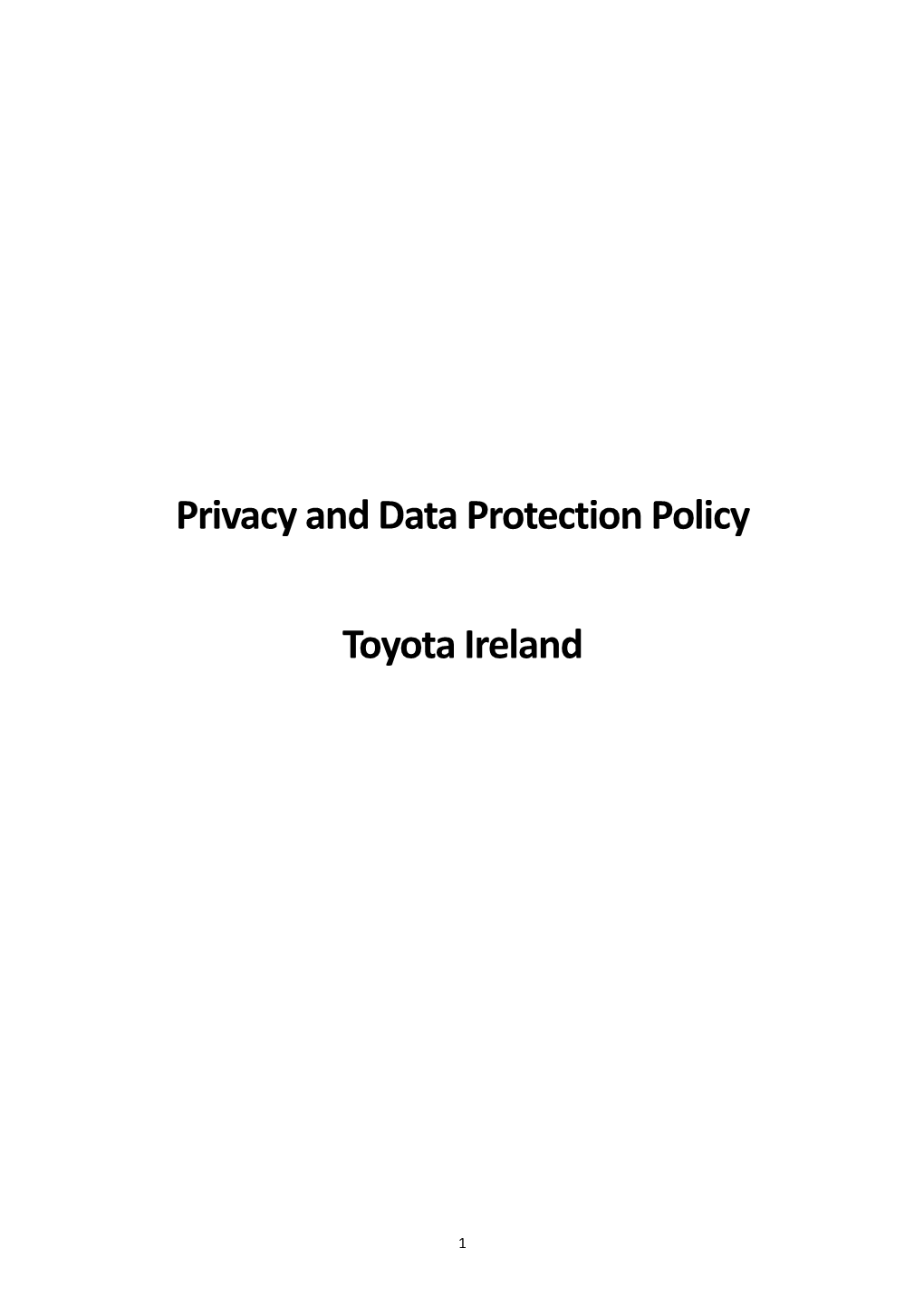 Privacy and Data Protection Policy Toyota Ireland