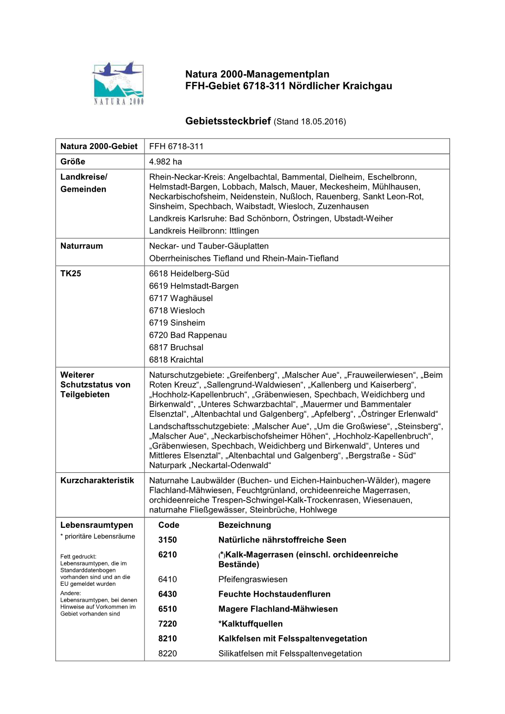 Natura 2000-Managementplan FFH-Gebiet 6718-311 Nördlicher Kraichgau