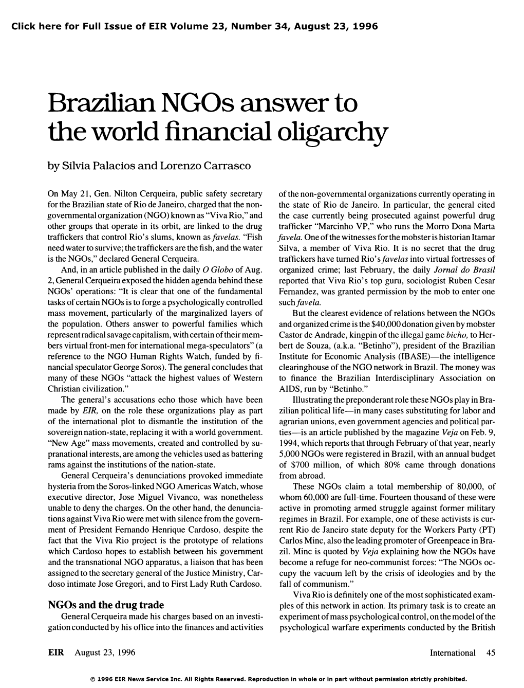 Brazilian Ngos Answer to the World Financial Oligarchy