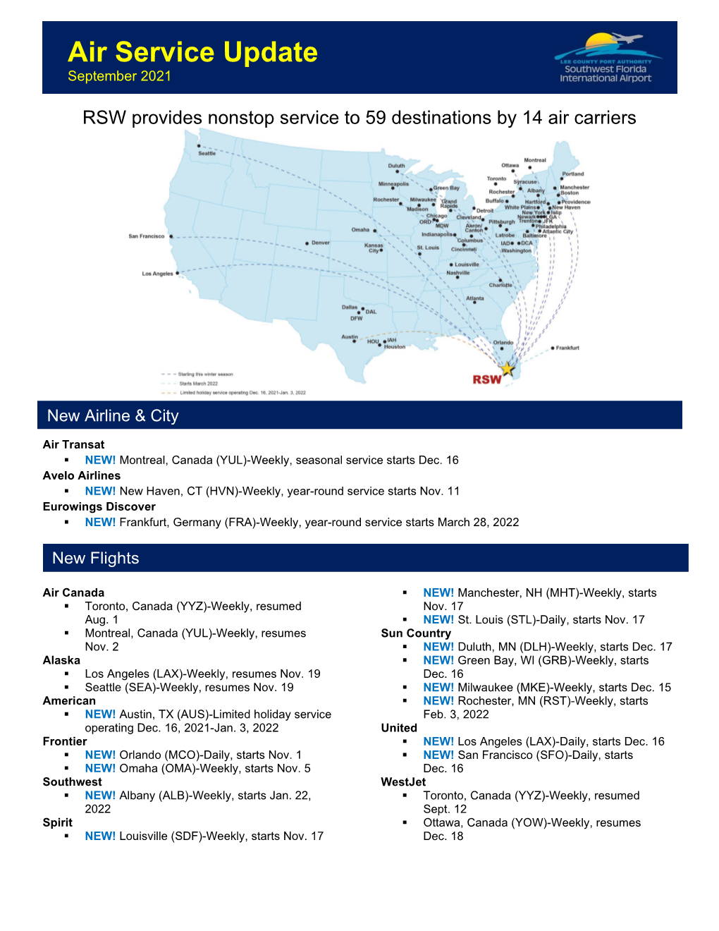 RSW Air Service Update