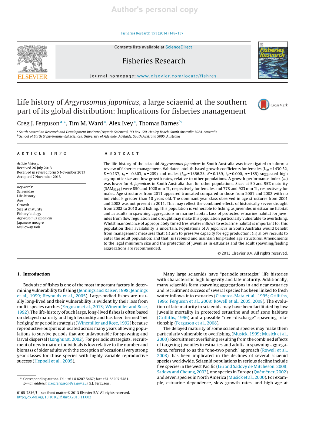 Life History of Argyrosomus Japonicus, a Large Sciaenid at the Southern Part