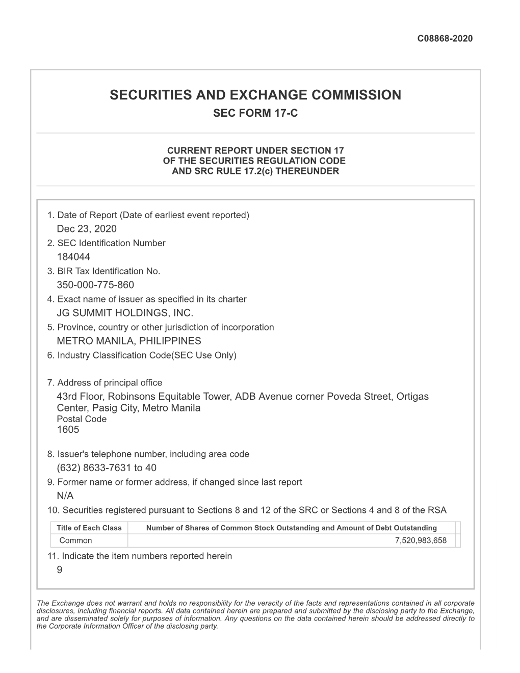 PSE Disclosure Form 4-31 - Press Release References: SRC Rule 17 (SEC Form 17-C) Section 4.4 of the Revised Disclosure Rules