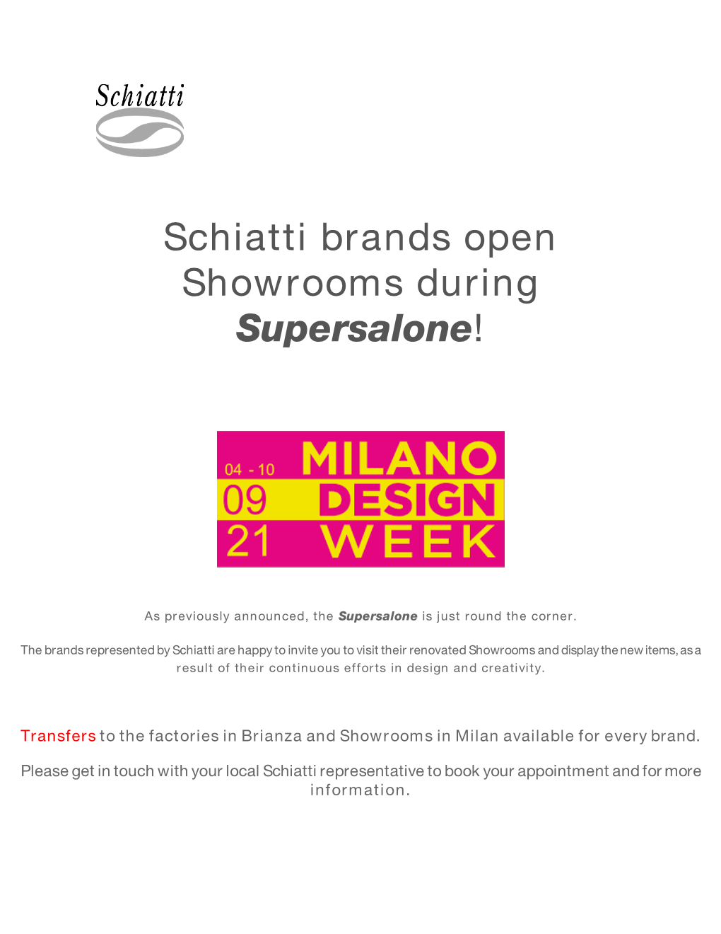 Schiatti Brands Open Showrooms During Supersalone!