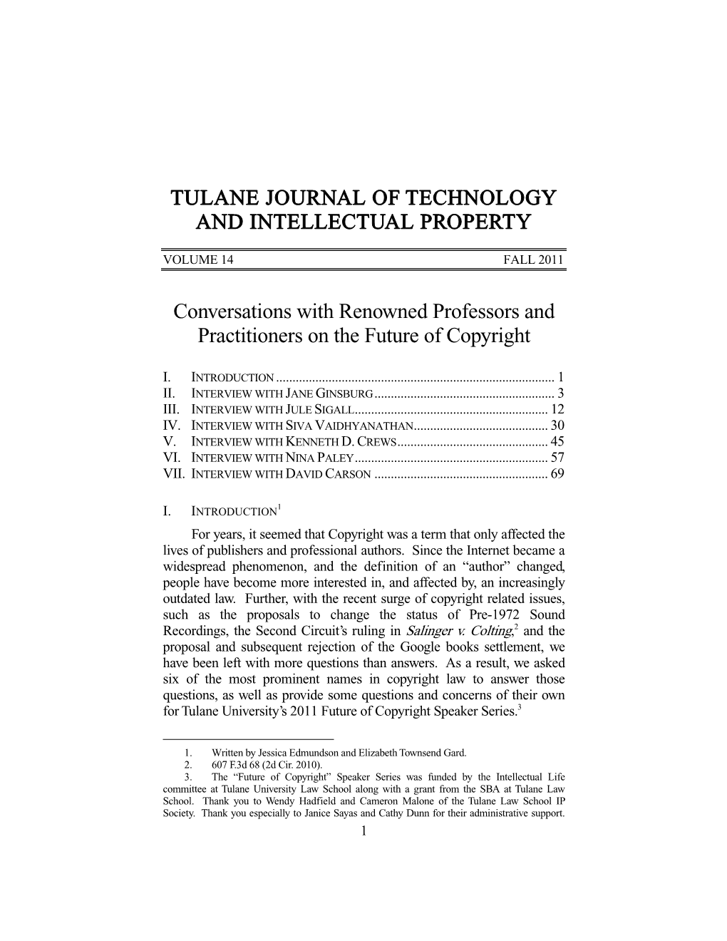 Tulane Journal of Technology and Intellectual Property