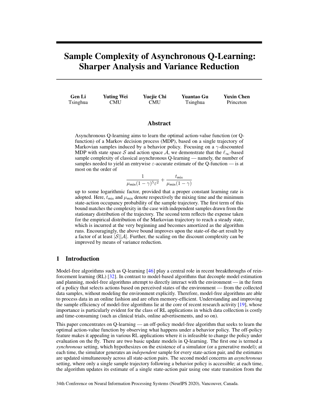 Sample Complexity of Asynchronous Q-Learning: Sharper Analysis and Variance Reduction