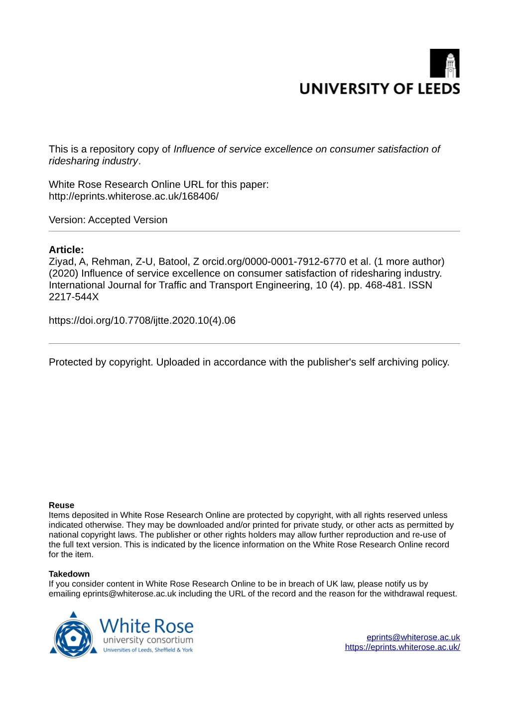 Influence of Service Excellence on Consumer Satisfaction of Ridesharing Industry