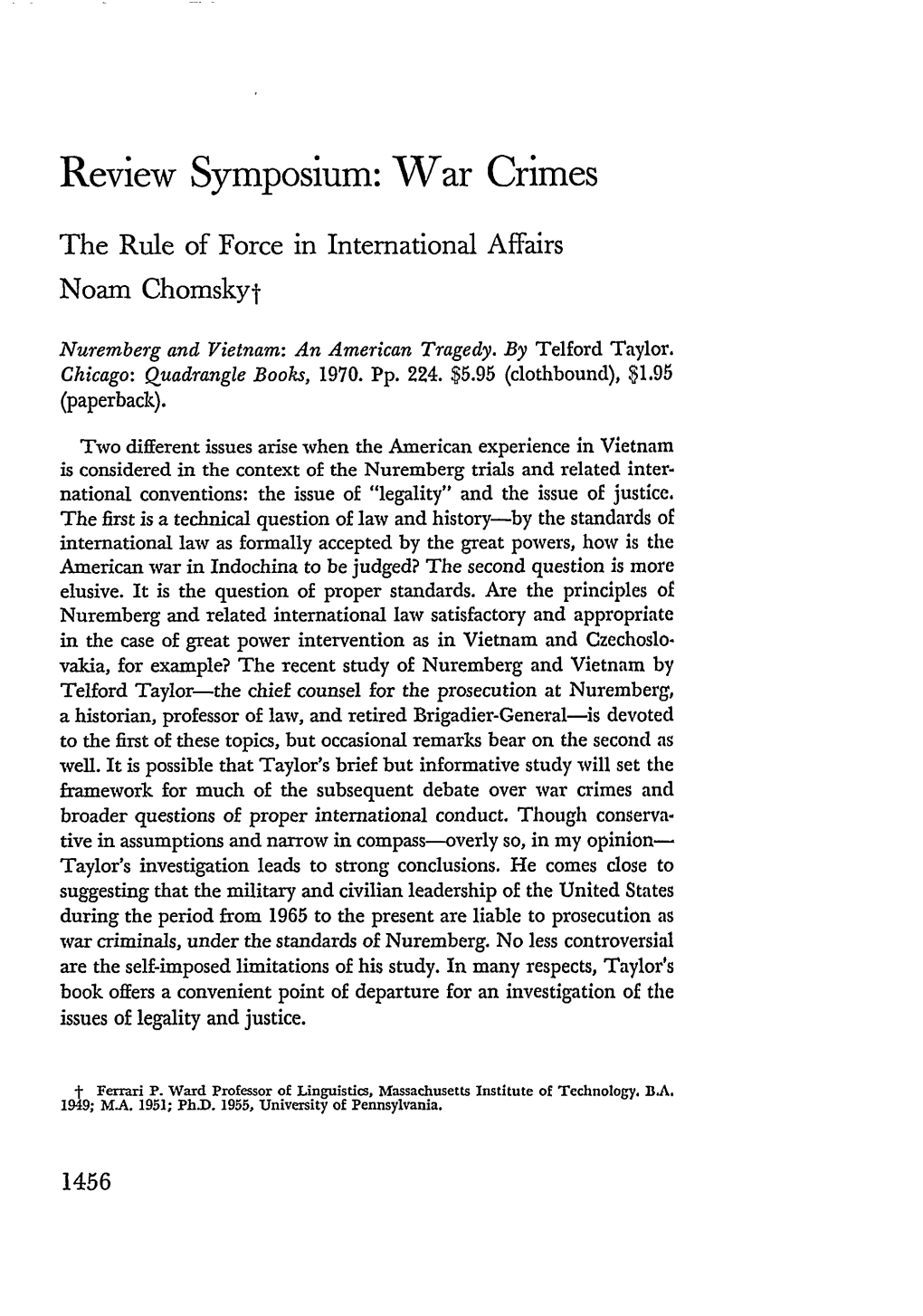 The Rule of Force in International Affairs Noam Chomskyt