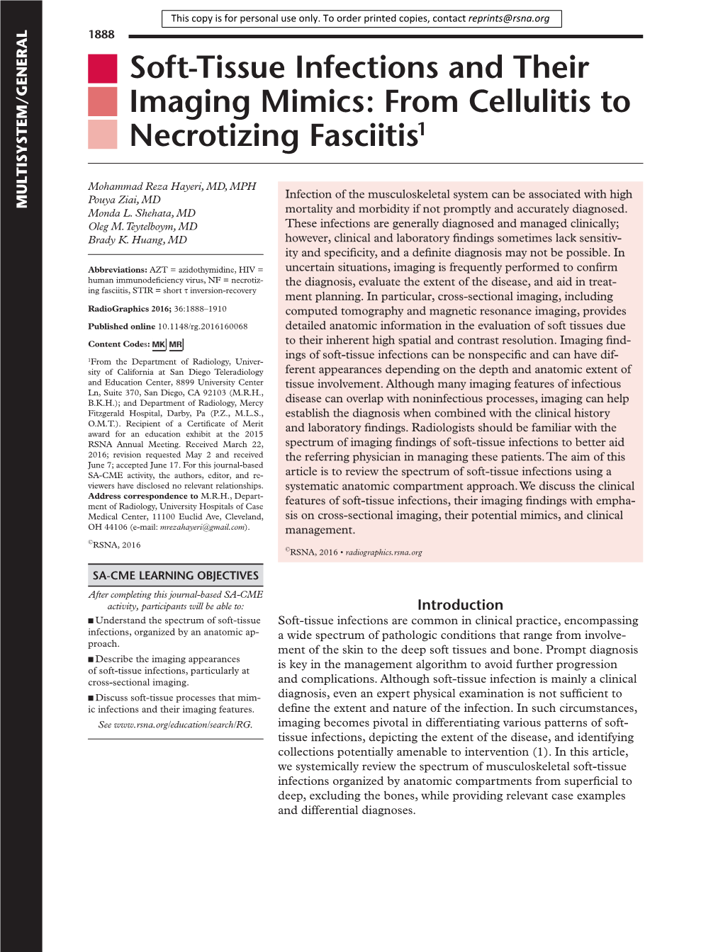 Soft-Tissue Infections and Their Imaging Mimics: from Cellulitis to Necrotizing Fasciitis1