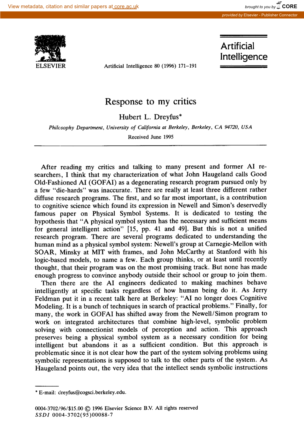 Artificial Intelligence EISEVIER Artificial Intelligence 80 (1996) 171-191