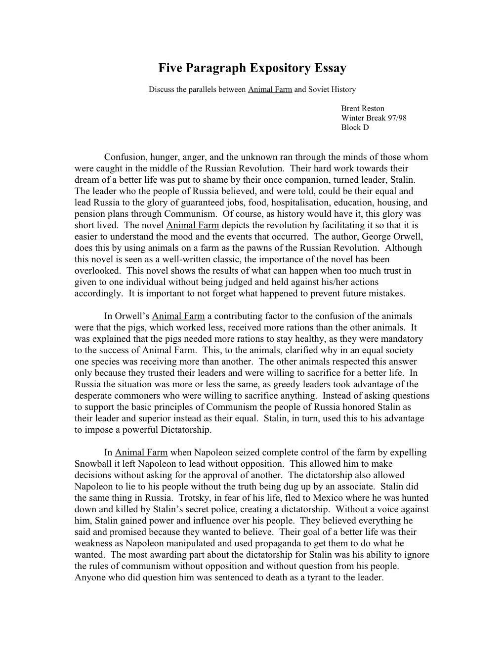 Five Paragraph Expository Essay