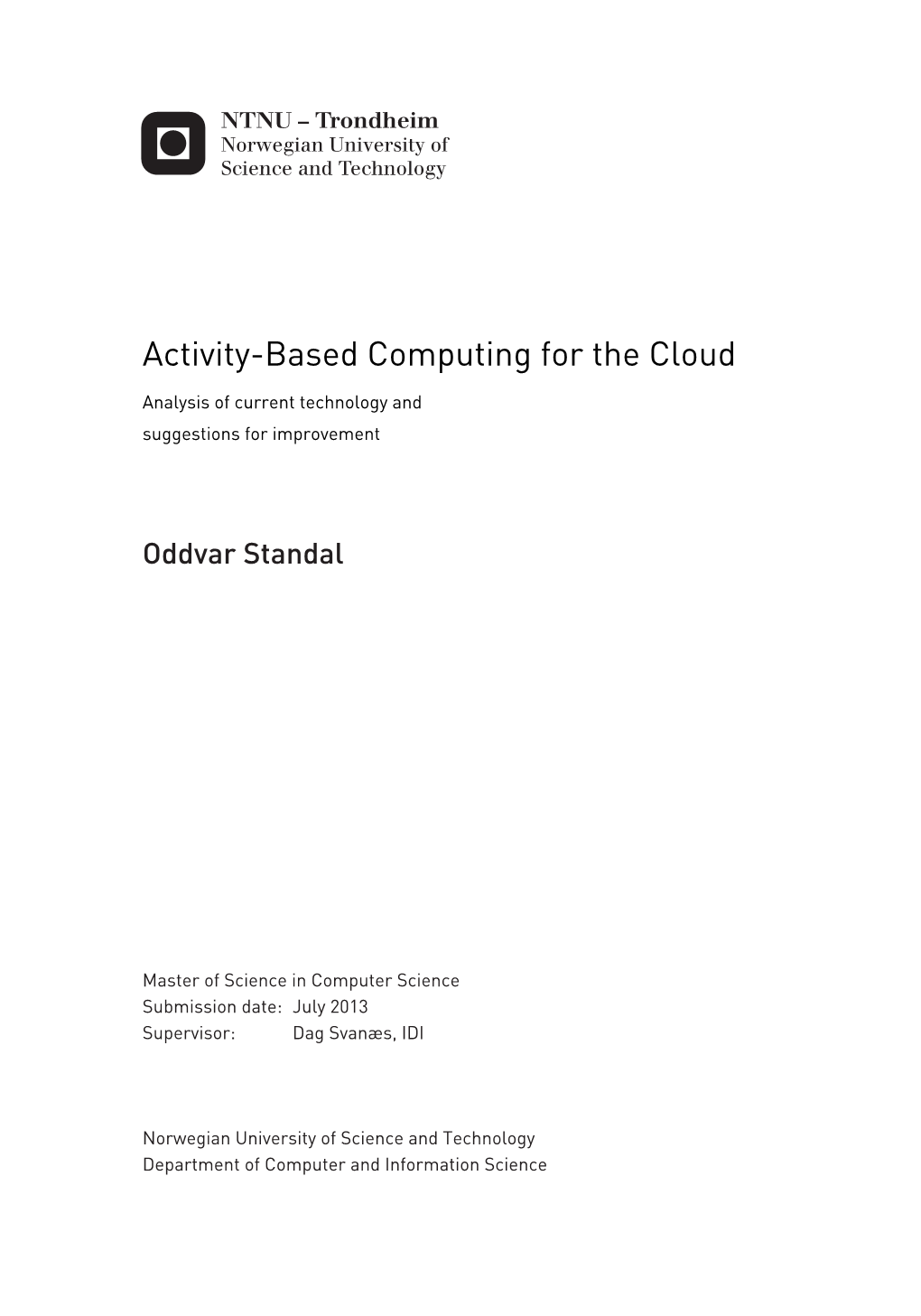 Activity-Based Computing for the Cloud