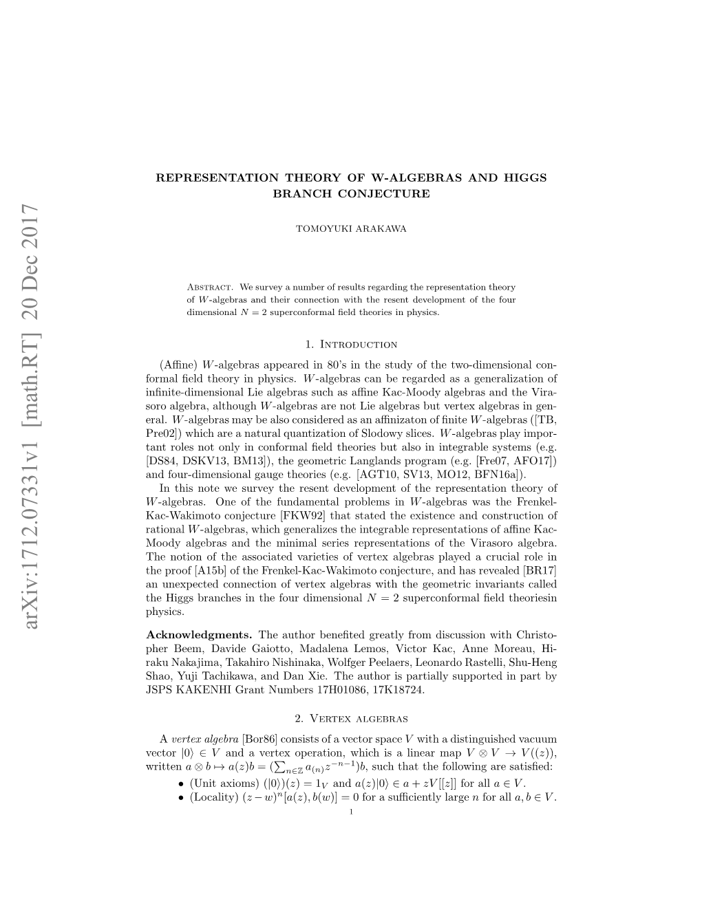 Arxiv:1712.07331V1 [Math.RT]