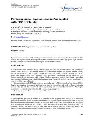 Paraneoplastic Hypercalcaemia Associated with TCC of Bladder