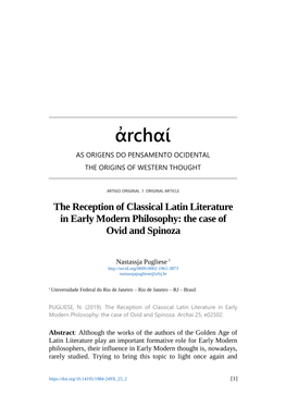 The Reception of Classical Latin Literature in Early Modern Philosophy: the Case of Ovid and Spinoza