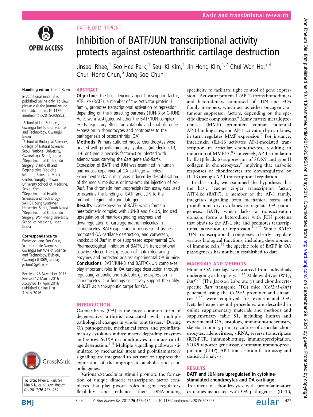 Inhibition of BATF/JUN Transcriptional Activity Protects Against