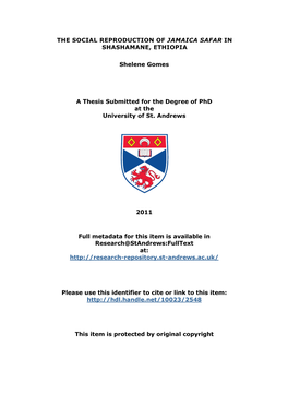 Shelene Gomes Phd Thesis Submission 2011 Social Anthropology University of St Andrews 1